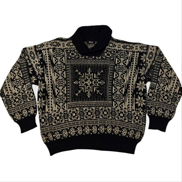 VTG 1990s HUGO BOSS ITALY NORWEGIAN FAIR ISLE WOOL SWEATER SIZE L - Picture 1 of 7